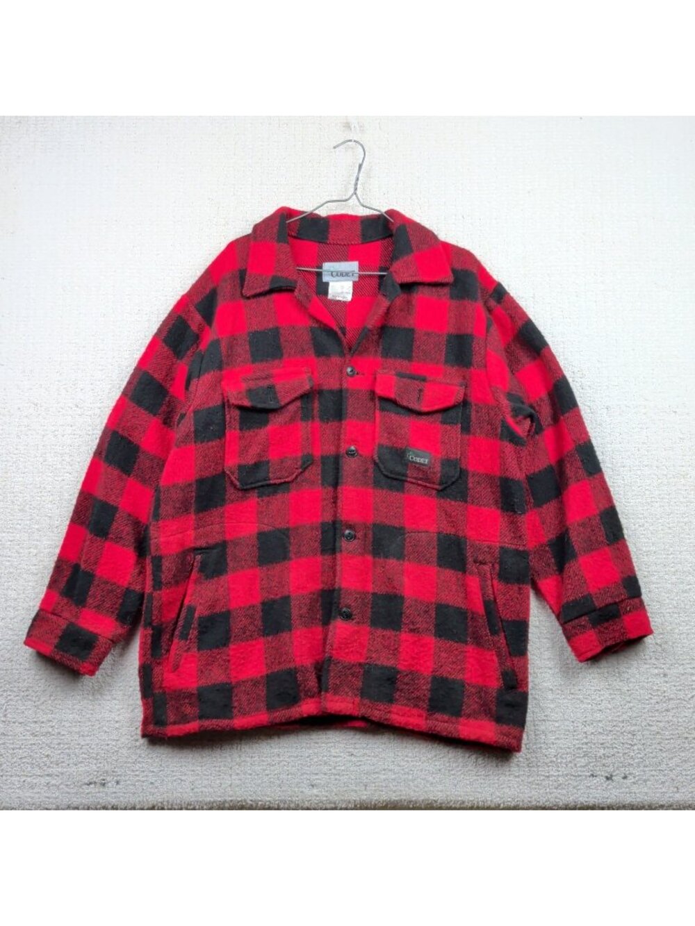 Vintage Codet Jacket Mens Sz L Red Black Buffalo Plaid Wool Hunting Workwear